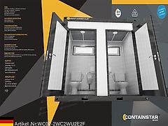 Containstar GmbH Sanitärcontainer/ Duschcontainer/ WC Container/ Toilettencontainer/ Motorrad Container/Garage/Doppelkabine Damen und Herren / 1,50 m x 2,40 m x 2,71 m